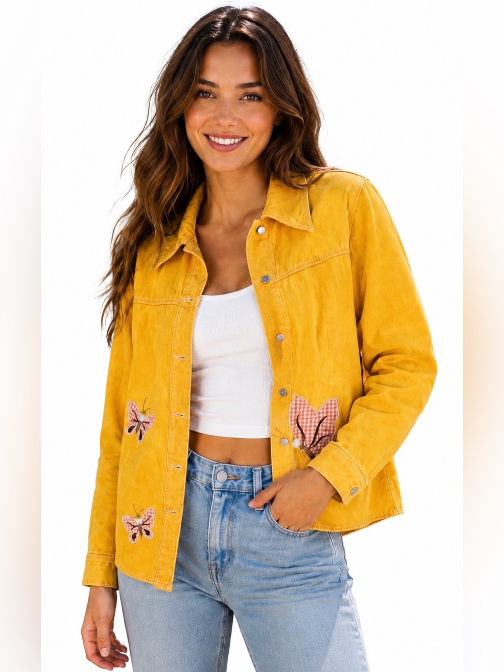 Vintage 1970’s Dotti Didit Festival Butterfly Embroidered Yellow Denim Jacket‎